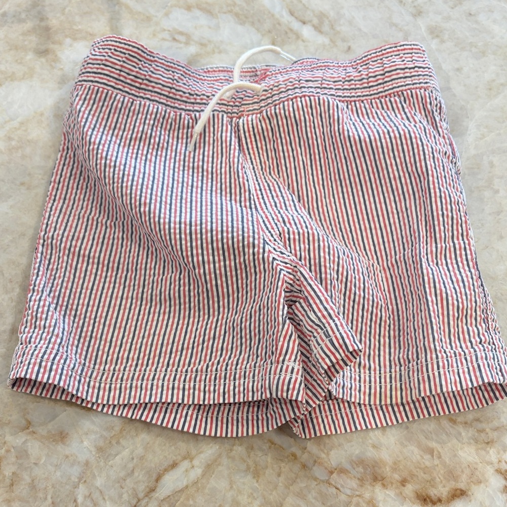 Janie and Jack Red, Navy & White Seersucker Kids Swim Trunks